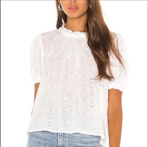Free People White Eyelet Puff Sleeve Blouse Top - Picture 5 of 13